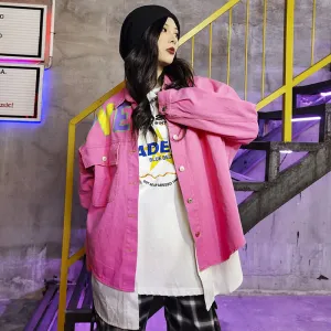 Comic Denim Jacket Fall Baggy Coat
